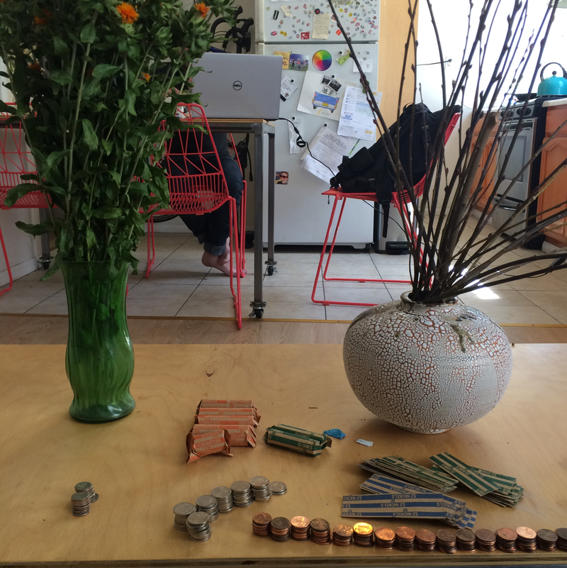 Sorting coins on a table
