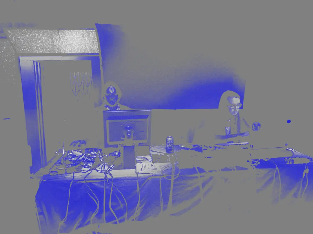 duotone manipulated image of Interworld performers at a club night