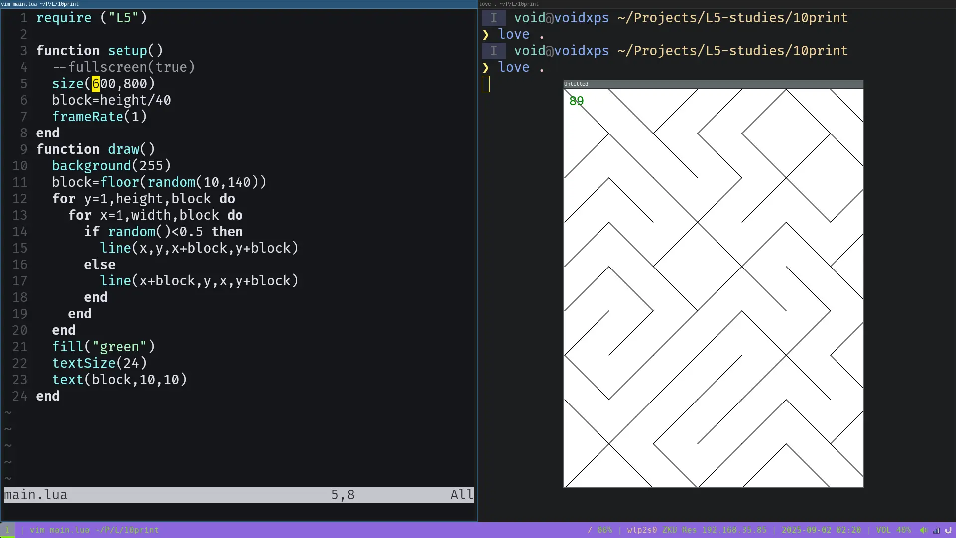 A 10print style maze in L5