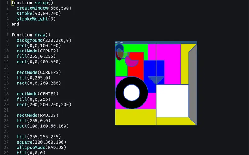 L5 pre-alpha with some of the code and a window of colored shapes