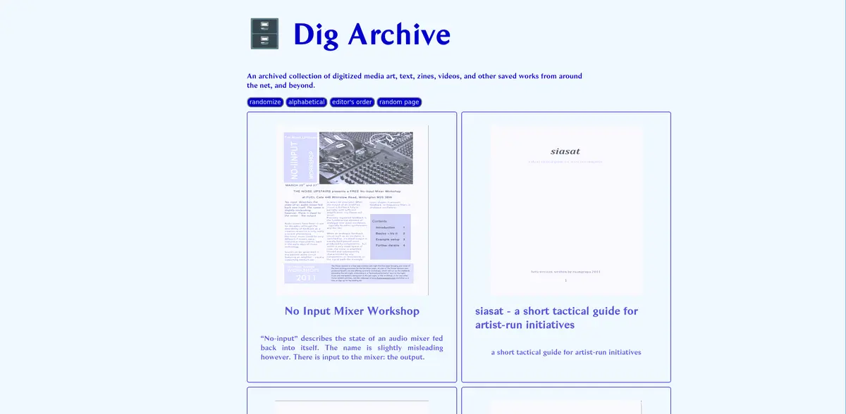 New Dig Archive screenshot, in-progress page showing a 2 column centered digital archive gallery page