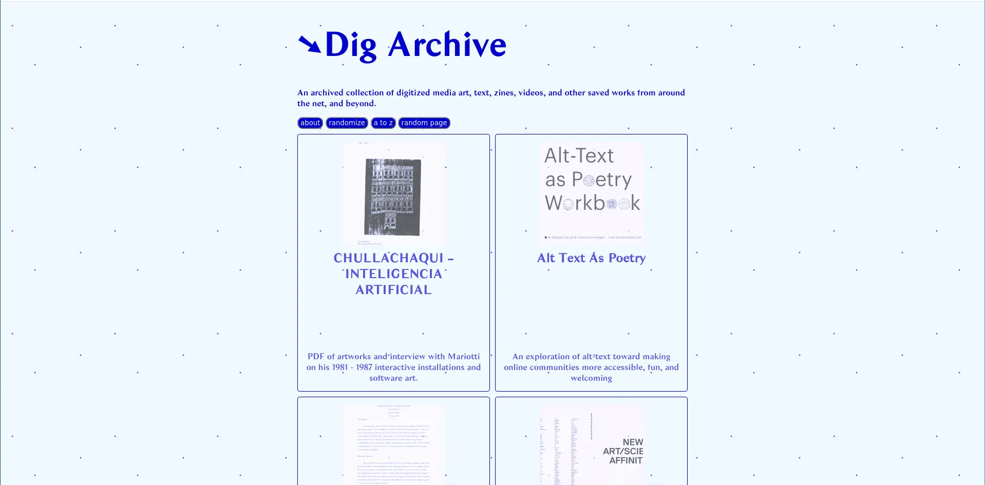 New Dig Archive screenshot, in-progress page showing a 2 column centered digital archive gallery page