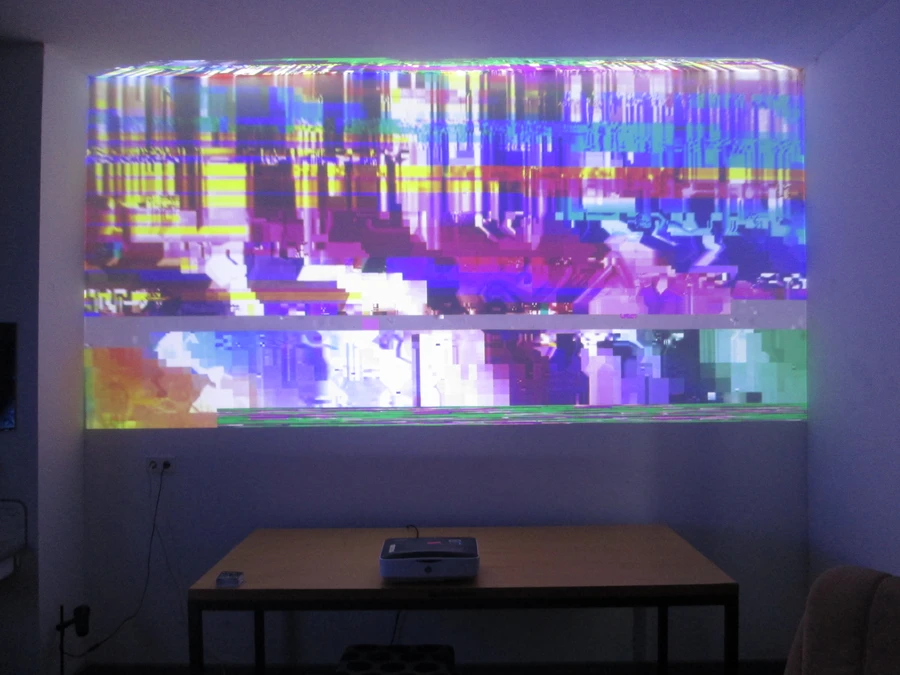 A beautiful bright projection of a glitched screen