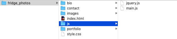 Example file system for larger site showing js folder
