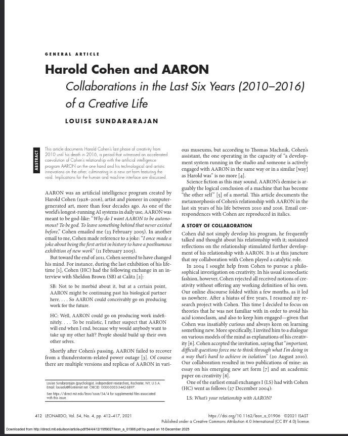 title article page Harold Cohen and AARON - Collaborations in the Last Six Years