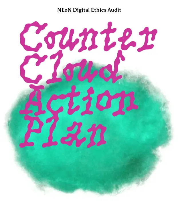 Cover of Counter Cloud Action Plan with wavy purple text on green blob background
