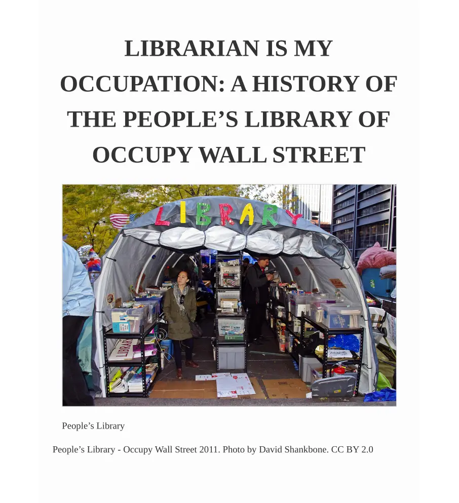 Cover of article with photo of a woman in a plastic-lined tent with the sign stating LIBRARY above and books in tubs