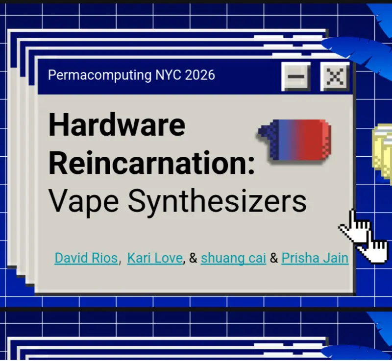 A title slide showing the title Hardware Reincarnation: Vape Synthesizers