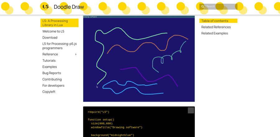 L5 website page showing doodle draw output and part of code