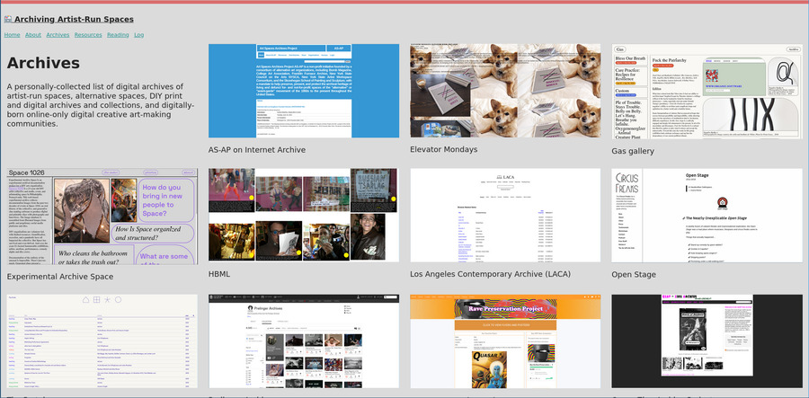 A screenshot of the chockablock Experimental Archive Space website with photographs, drawings, sculpture and flyer scattered all over and the art space name Space 1026 in top left.
