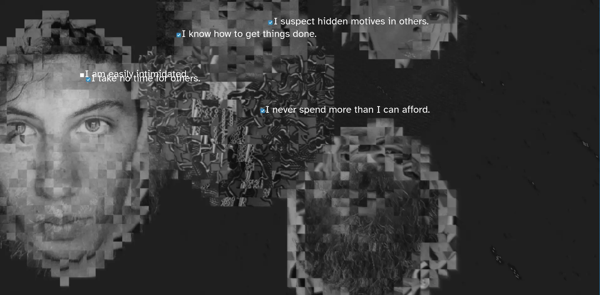 digitally crunched floating heads