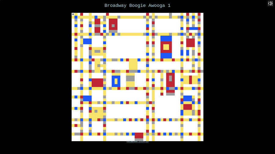 A broadway boogie awoogie 8bit representation of Mondrian's ultimate painting in the minimal videogame aesthetic