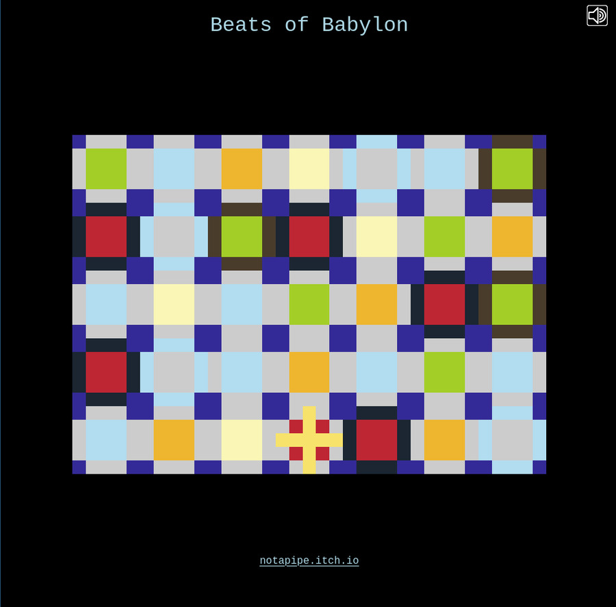A simple grid of colors circle dots and the title Beats of Babylon