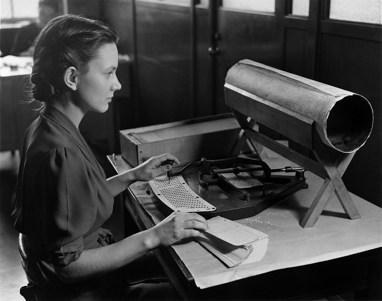 Census worker with punch card