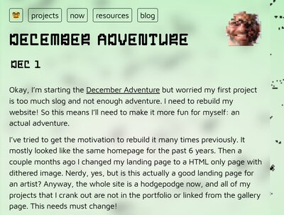 this project blog page showing new fonts for the headers