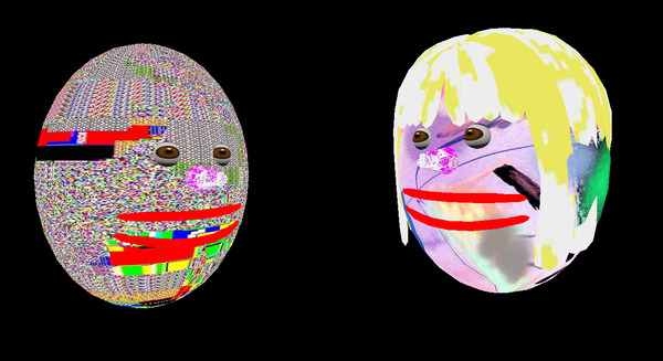 screenshot of early demo of “hyphenated heads”, in p5.js/WEBGL