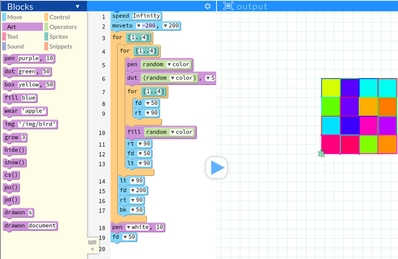 Random color block quilt coded in pencil code